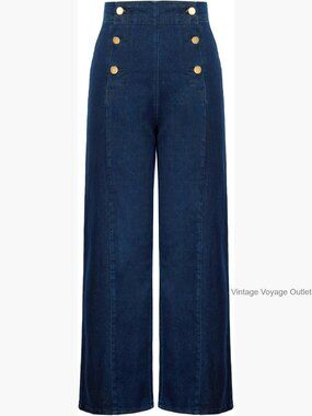 High Waisted Wide Leg Jeans Button Decorated Stretchy Denim Pants with Pockets